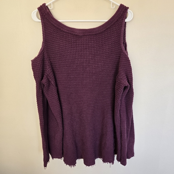 Free People Purple Sunrise Cold Shoulder Waffle Knit Sweater Size Large - Picture 7 of 10